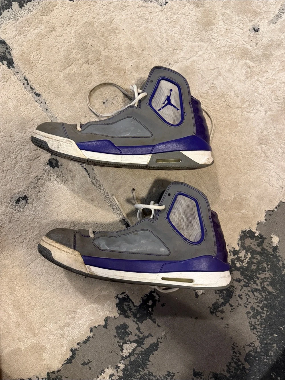 Jordan High-Top Basketball Sneakers in Gray, Purple, and White